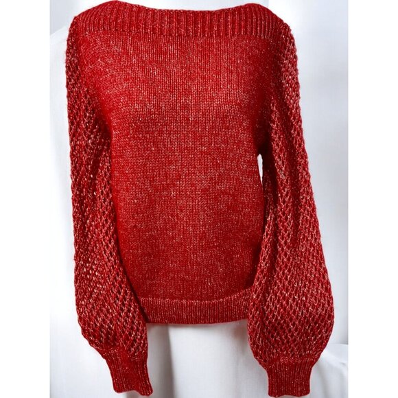 Tommy Bahama Holiday Red Balloon Sleeve Sweater Metallic Threading Medium NEW - Picture 3 of 10
